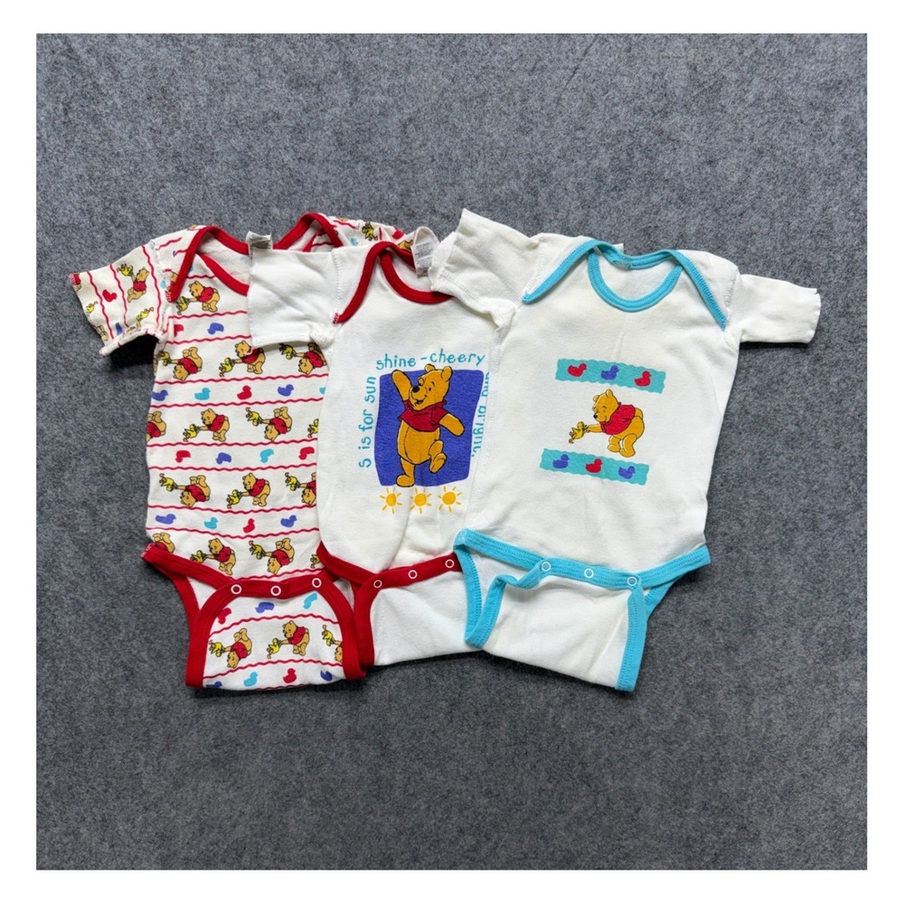 Vintage Disney Winnie the Pooh Baby Bodysuit Lot 3pc Fruit of the Loom Small 90s